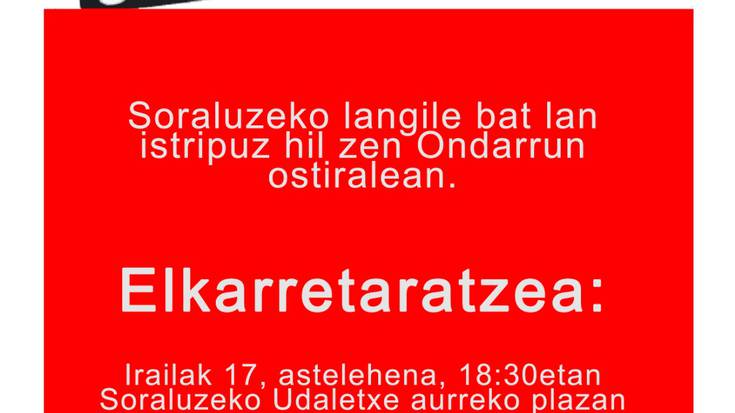 Elkarretaratzea deitu dute German Rodriguezen familiari elkartasuna adierazi eta lan istripuen drama salatzeko 