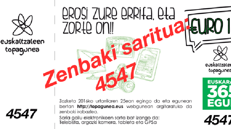 Euskararen eguneko zenbaki saritua (4547) herrian saldu da
