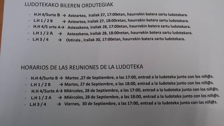 GURASO BILEREN ORDUTEGIAK!!