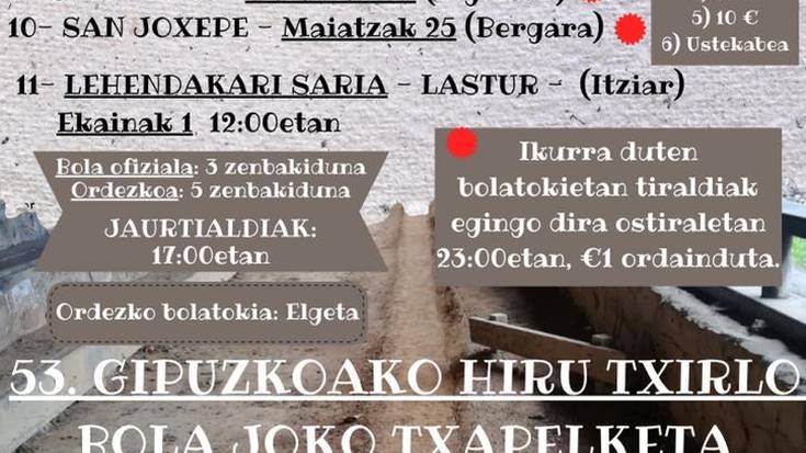 Badator 53. Gipuzkoako hiru txirlo bola joko txapelketa