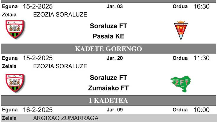 Sora, asteburuko partidak