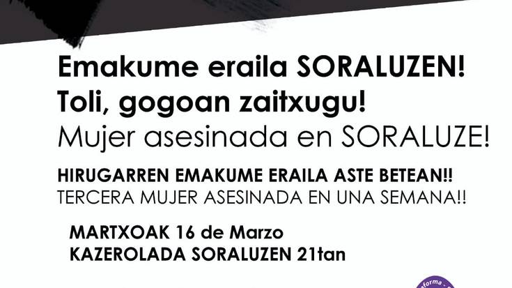 Bart Soraluzen gertatutako hilketa dela eta.