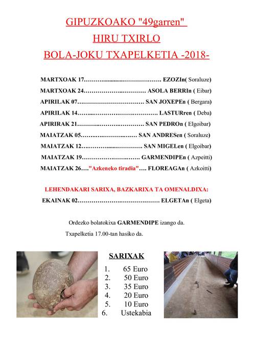 Gipuzkoako 49. hiru txirlo bola joku txapelketaren hasiera 